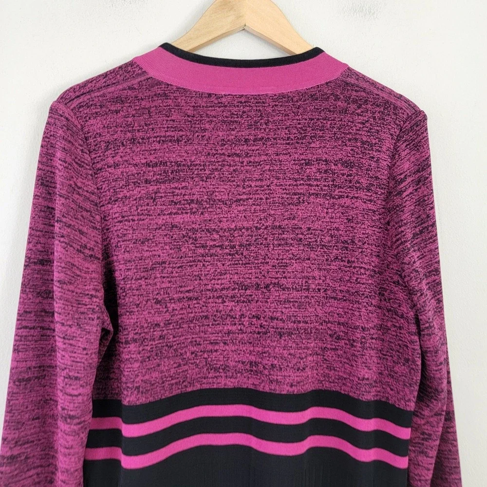 Misook Magenta Black Knit Cardigan Long‎ Sleeve Open Front Striped